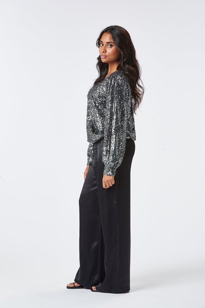 Zibi London Elsie Grey Sequin Blouse - Daisy Mae Boutique
