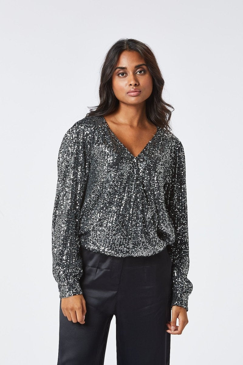Zibi London Elsie Grey Sequin Blouse - Daisy Mae Boutique