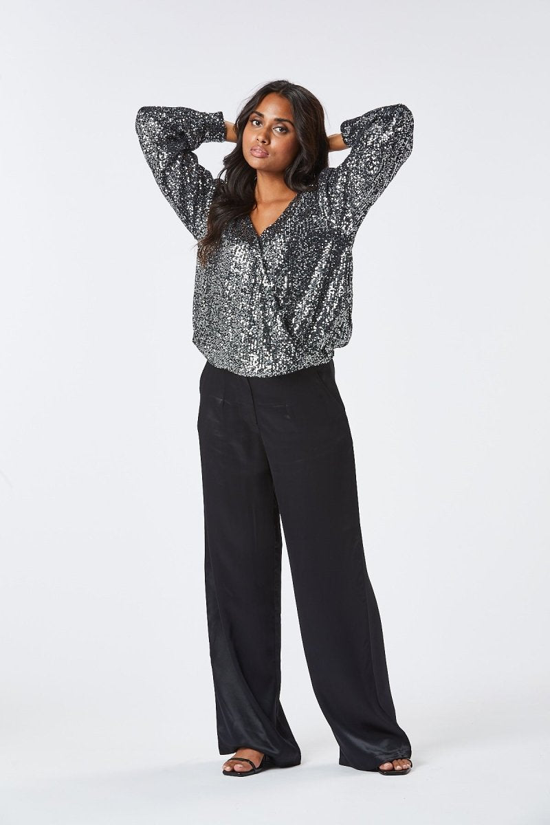 Zibi London Elsie Grey Sequin Blouse - Daisy Mae Boutique