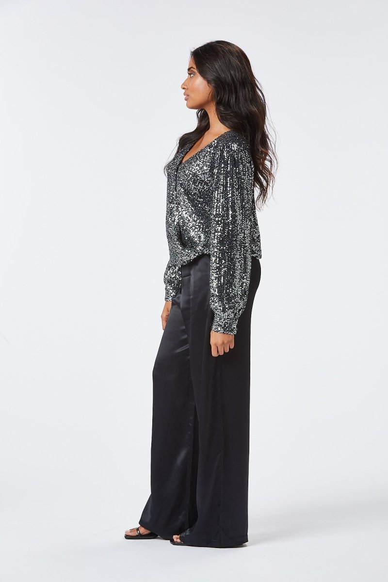Zibi London Elsie Grey Sequin Blouse - Daisy Mae Boutique
