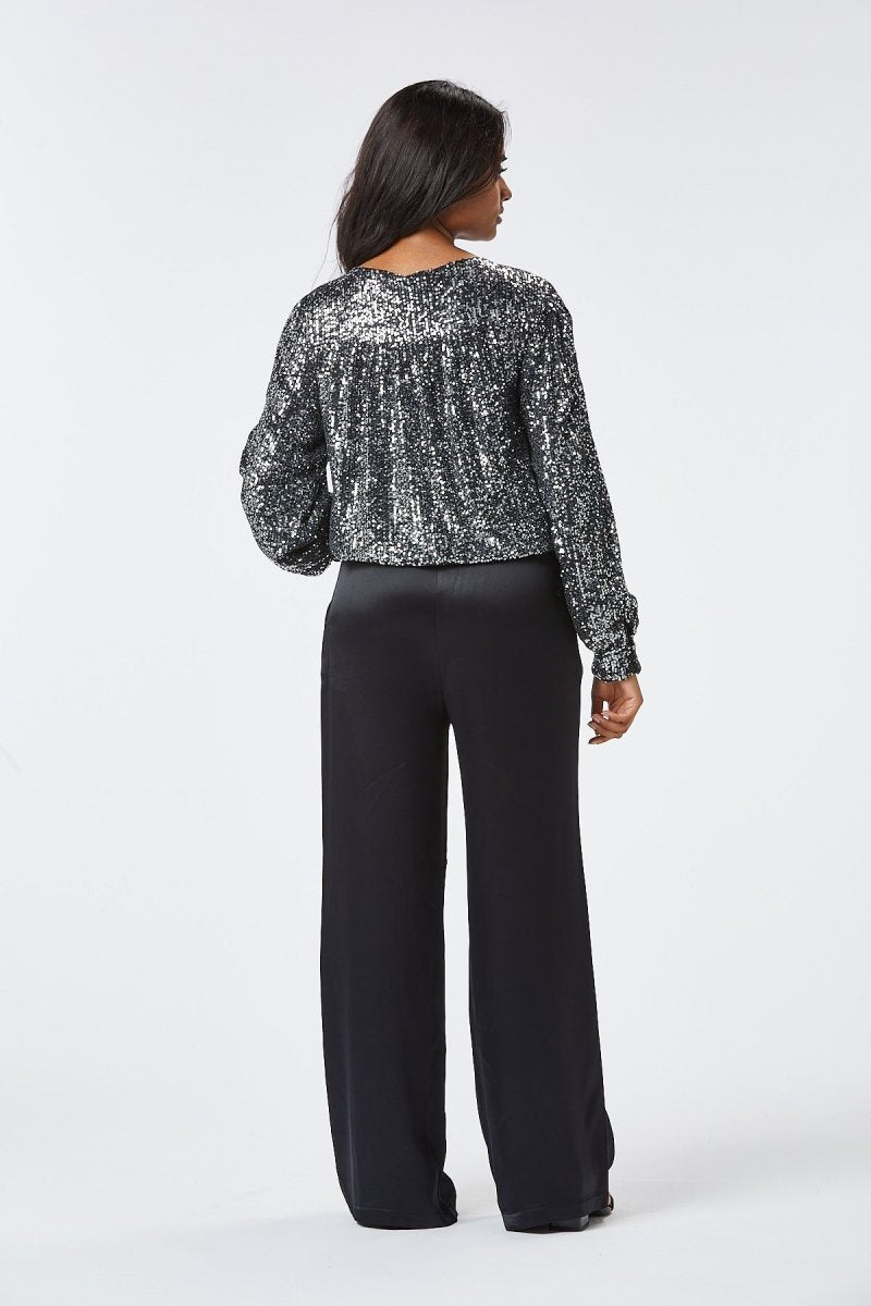 Zibi London Elsie Grey Sequin Blouse - Daisy Mae Boutique