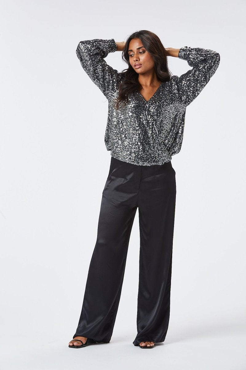 Zibi London Elsie Grey Sequin Blouse - Daisy Mae Boutique