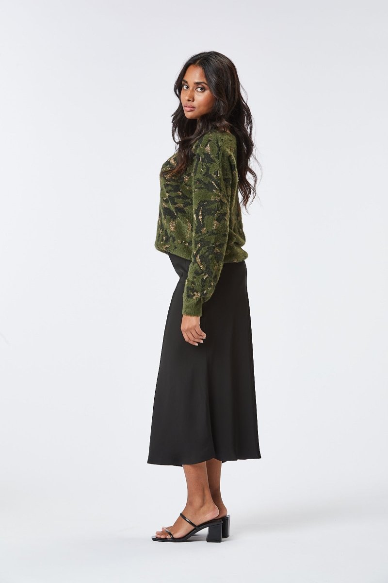 Zibi London Evelyn Black Satin Skirt - Daisy Mae Boutique