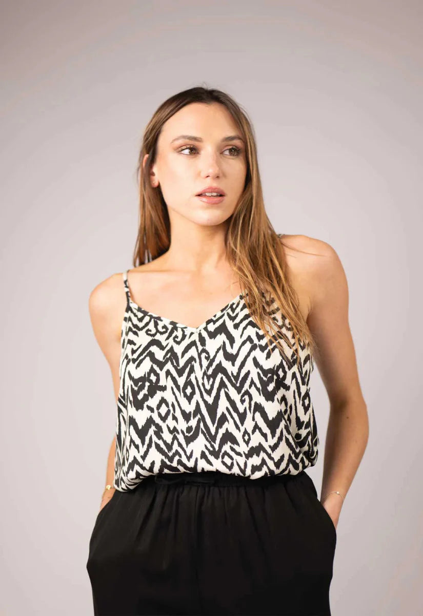 Zibi London FADE Black / White Strappy Top - Daisy Mae Boutique