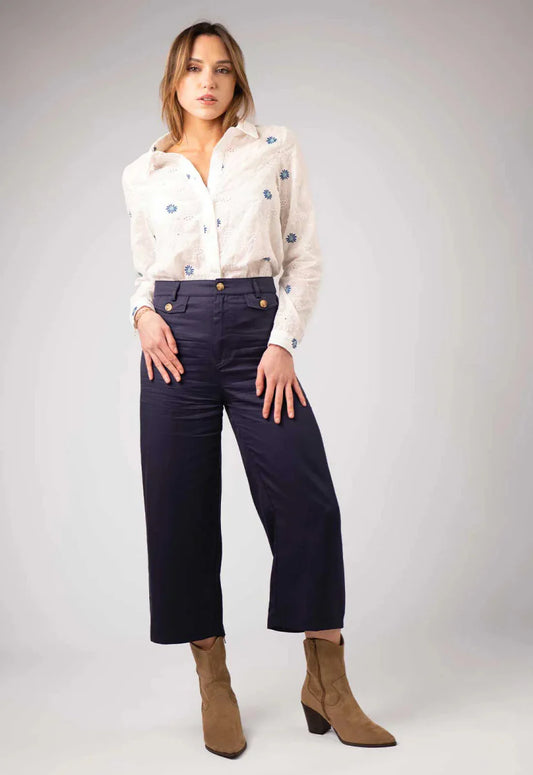 Zibi London JEM Navy Wide Trousers - Daisy Mae Boutique