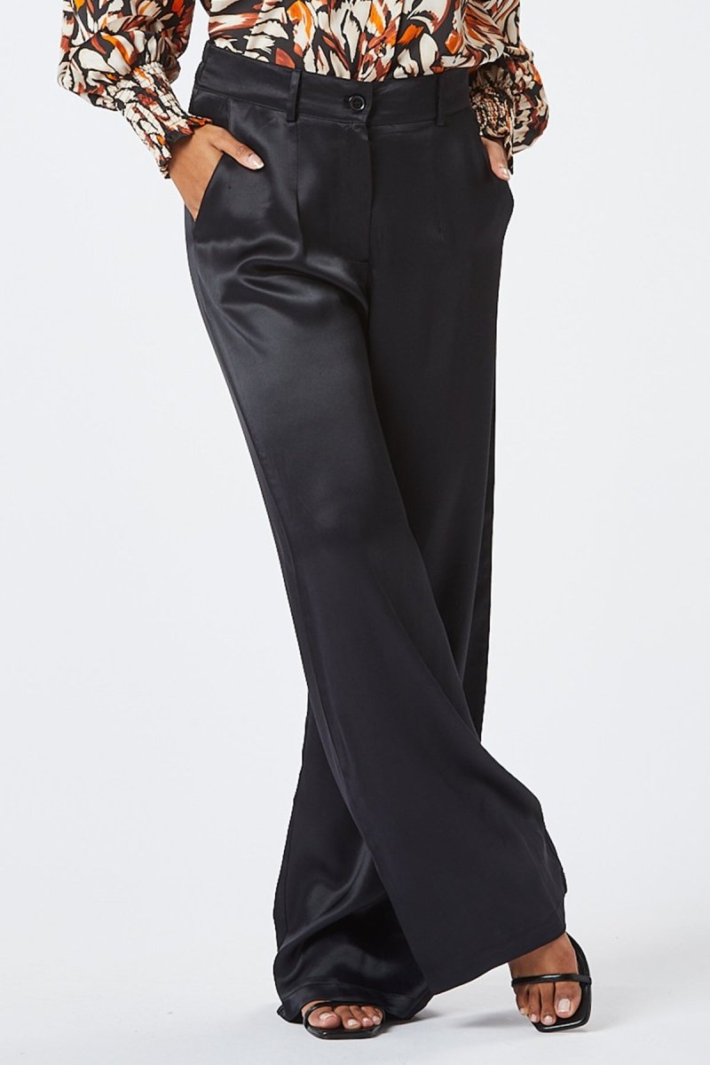 Zibi London Mika Black Satin Trousers - Daisy Mae Boutique